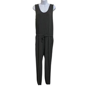 Daily Ritual Women's‎ Gray Stretch Tank Jumpsuit Drawstring Waist Pockets Size M